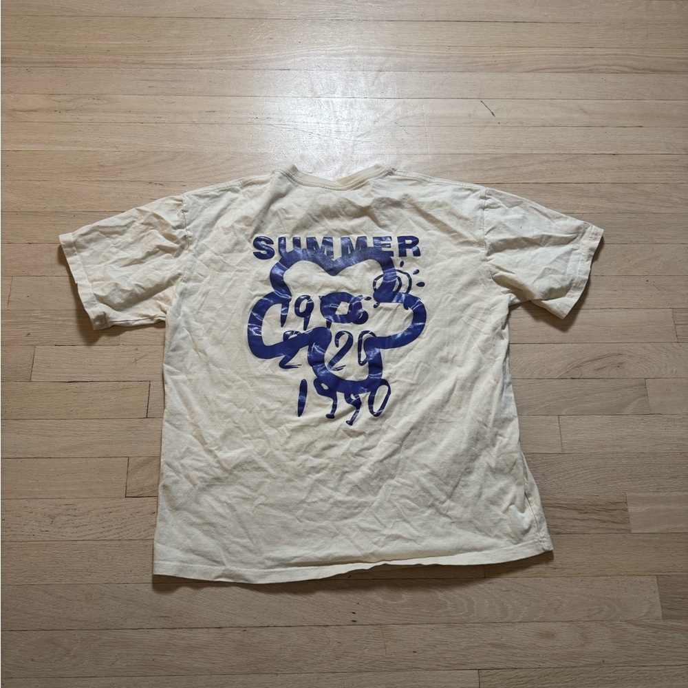 Men's Cream Graphic Tee with Blue Print Size XL